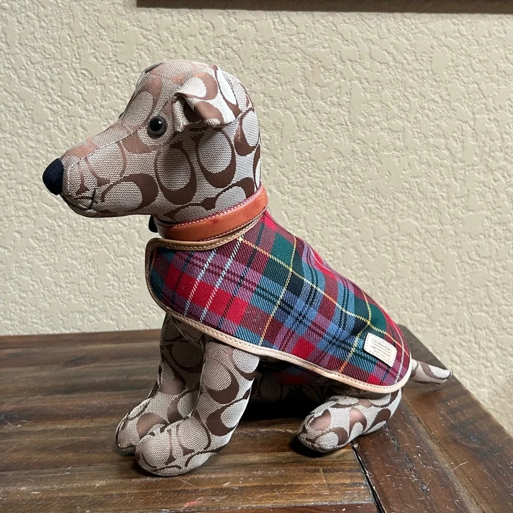 Coach Signature Stuffed Dog #8443 Holiday 2002 Retired Plush Plaid Cape EUC